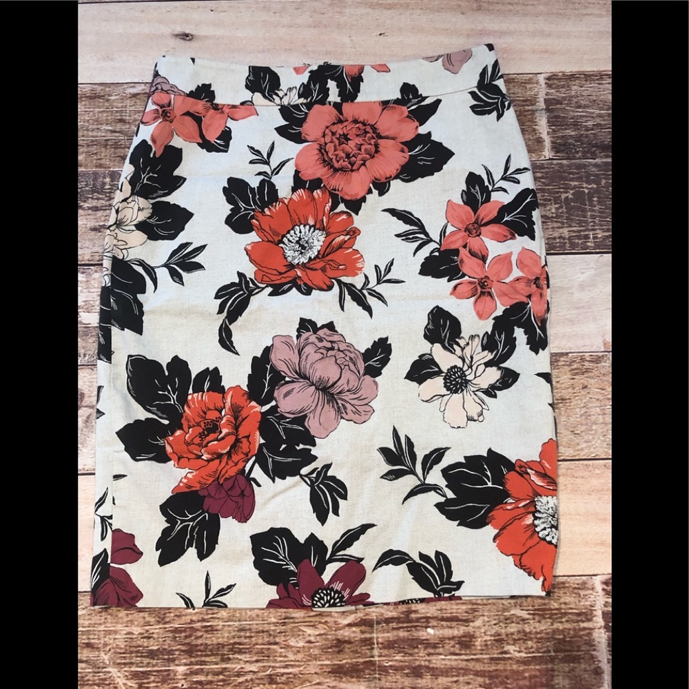 Ann Taylor Floral Pencil Skirt - Cream, Black, Red, Pink